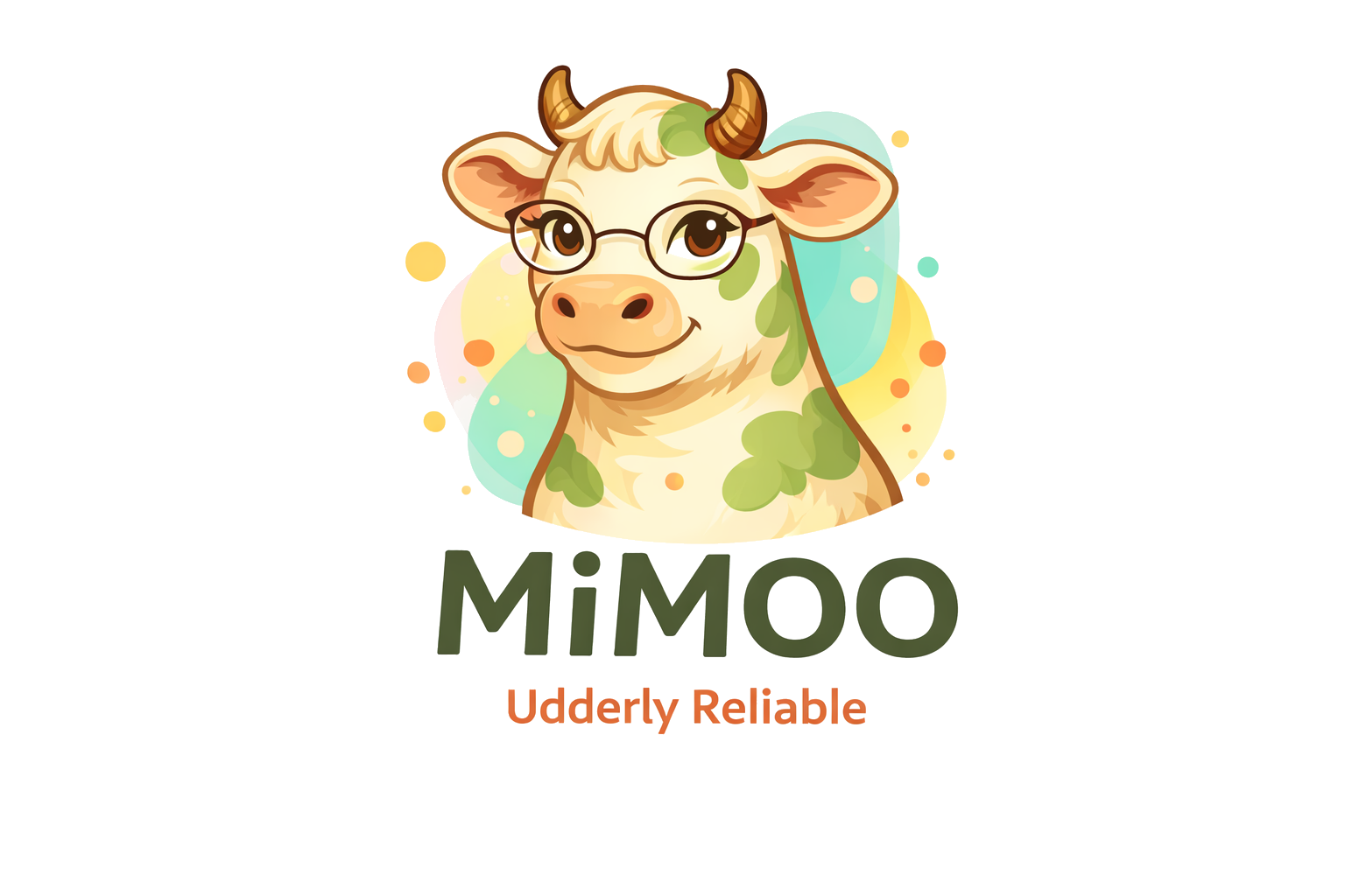 MiMoo, wise cow mascot with glasses